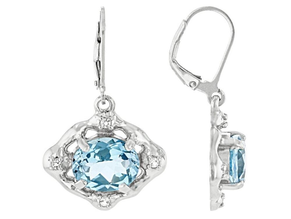 NEW JTV Sky Blue Topaz Rhodium Over 925 Sterling Silver Dangle Polished Earrings